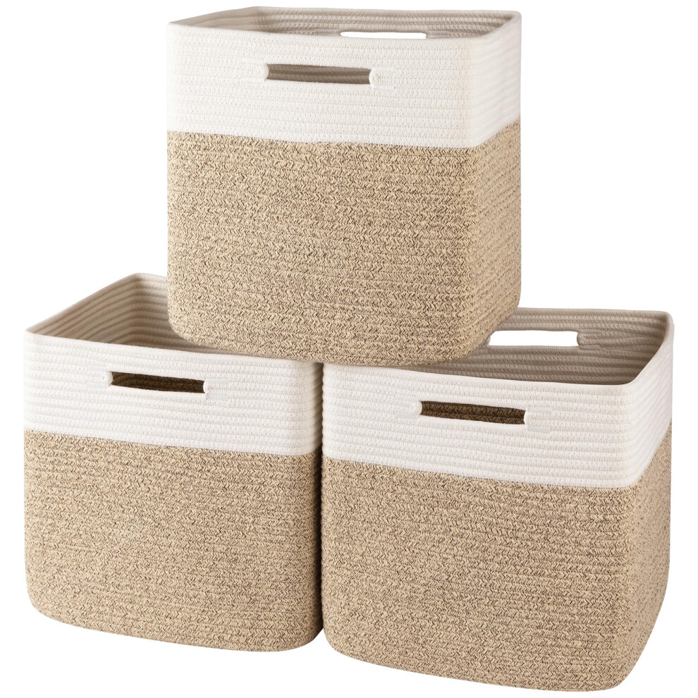 OIAHOMY 13 Kallax Inch Cube Storage Bins 3-Pack Cotton Rope Woven Baskets for Organizing Kallax Insert Storage Baskets for Shelves Baby Nursery C-image-OPC-PM8WKZ6-NEW