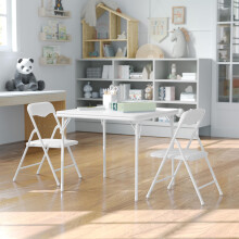 Flash Furniture Mindy Kids 3-Piece Folding Table and Chairs Set for Daycare and Classrooms Children's Activity Table and Chairs Set White