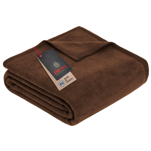 IBENA Plush Solid Color Cotton Blend Throw Blanket Porto - Chocolate
