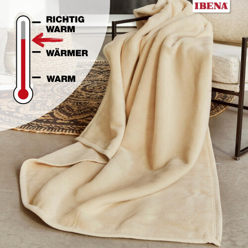IBENA Plush Solid Color Cotton Blend Throw Blanket Porto - Cream 2