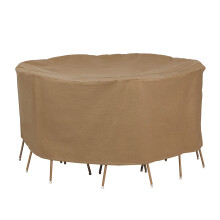 Duck Covers ETR09090 90 in. Dia. Duck Covers Essential Round Patio Table with Chairs Cover - Latte