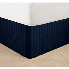 Infroissable Jupe de lit rayures de qualit gyptienne Plisse sur mesure 35,6 cm de hauteur et couleurs California King Bleu marine