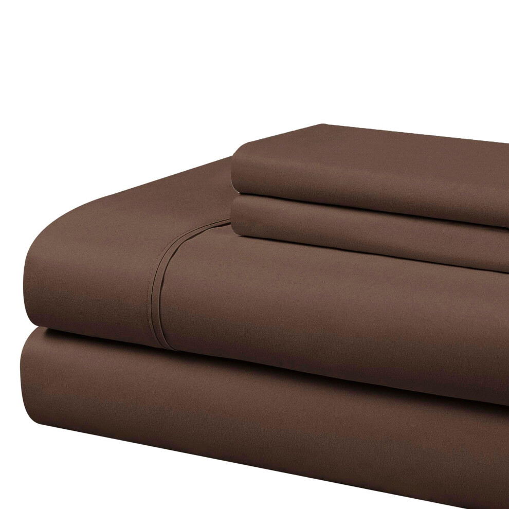 Cathay Home Essentials Ultra Soft Hypoallergenic Wrinkle Resistant Double Brushed Microfiber Bedding Sheet Set Brown Twin-image-OPC-PFPFB5V-NEW