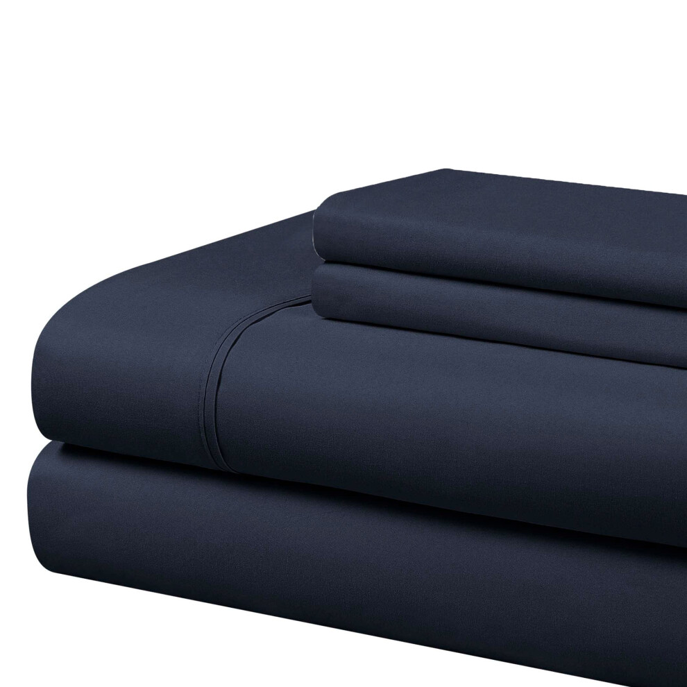 Cathay Home Essentials Ultra Soft Hypoallergenic Wrinkle Resistant Double Brushed Microfiber Bedding Sheet Set Navy King-image-OPC-PFPFB6F-NEW