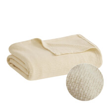 Madison Park Freshspun Basketweave Luxury Cotton Blanket Natural 108x90"""" King Size Basketweave Premium Soft Cozy 100% Cotton For Bed Couch or Sofa