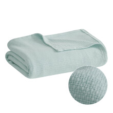 Madison Park Freshspun Basketweave Luxury Cotton Blanket Blue 90x90"""" Full/Queen Size Basketweave Premium Soft Cozy 100% Cotton For Bed Couch or Sof