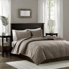 Madison Park Harper Velvet 3 Piece Coverlet Set Taupe 104x94 inches King/Cal King