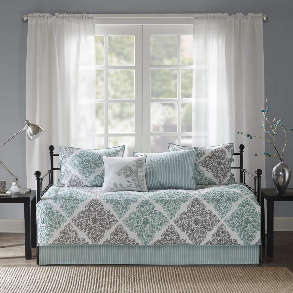 Madison Park Blue,Grey Daybed Cover Set - Double Sided Quilting Casual Design All Season Bedding With Bedskirt Matching Shams Decorative Pillow 75""""X39""""
