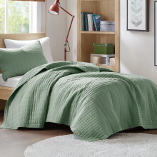 Comfort Spaces Kienna Quilt S?t - Dobbeltsidet syning Design Sommert?ppe Letv?gts Bl?dt Hel?rssenget?j Lag Matchende Sham Sage Gr?nt betr?k Twin/
