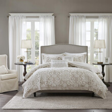 Harbor House 100% Cotton Duvet Set - Trendy Tufted Textured Design All Season Cozy Bedding Modern Comforter Cover Matching Shams Suzanna Taupe Que