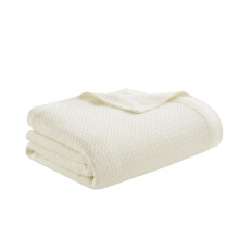 Madison Park 100% Egyptian Cotton Lightweight Summer Blanket Breathable Waffle Knit Design Soft Cozy All-Season Throw for Bed Couch or Sofa Cream