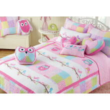 Cozy Line Home Fashions Twin - 6 stykker s?d ugle Pink bl?gr?n broderi 100 % bomuld Vendbart pigesenget?j Quilt S?t Coverlet Senget?pper (1 Quilt