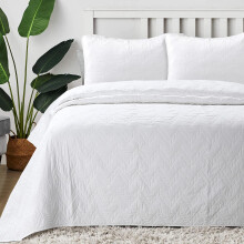 Cozy Line Home Fashions Parure de lit 100 % coton gomtrique moderne avec point zigzag blanc uni, couvre-lit lger pour toutes les saisons (chev