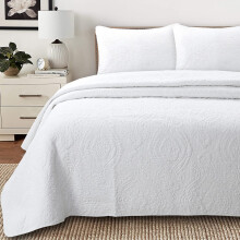 Cozy Line Home Fashions Parure de lit 100 % coton matelasse mdaillon blanc uni de luxe chic et rversible, couvre-lit lger pour toutes les sais