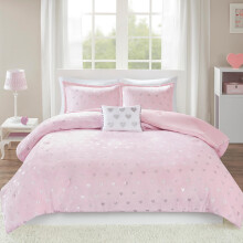 Mi Zone Rosalie Tcken Set fr tjejer Ultra-mjuk Microlight Plysch Metallic Printed Hearts Borstad Reverse verfylld Down Alternativ Allergivnli