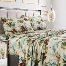 Tribeca Living King Bed Sheet Set 300 Thread Count Soft Cotton Sateen Floral Print with Extra Deep Pockets 4-Piece Bedding Set Paradise Island Mu