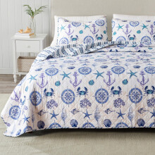 Fuld/Queen Coastal Quilt Senges?t Sommer Coastal Quilt med Shams Beach 3-delt vendbar All Season Senget?ppe Quilt S?t. Letv?gts nautisk quiltet b