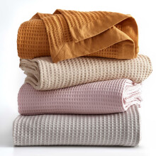 100% Cotton Blanket for Twin Size Bed - Taupe Waffle Weave Lightweight Summer Bed Blanket - 90x66in Prewashed Breathable Woven Layering Blanket (Tw