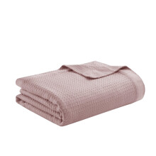 Madison Park 100% Egyptian Cotton Lightweight Summer Blanket Breathable Waffle Knit Design Soft Cozy All-Season Throw for Bed Couch or Sofa Rose