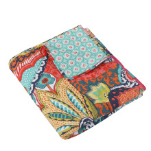 Levtex Home - Jules - Quilted Throw - Bohemian - Teal Orange Yellow Green Blue Red Navy - Throw Size 50x60in. - Reversible - Cotton Fabric