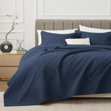 EXQ Home Quilt S?t Fuld Queen Size Navy 3 stykke letv?gts bl?dt betr?k Moderne Stil Firkantede M?nster Senget?ppe S?t (1 Quilt 2 Pude Shams)
