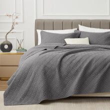 EXQ Home Quilt S?t King Size Gr? 3 stykke letv?gts bl?dt betr?k Moderne Stil Firkantede M?nster Senget?ppe S?t til hele s?sonen (1 Quilt 2 Pude S