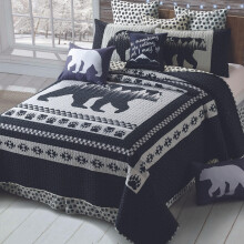 Virah Bella 3 delar Queen Lodge Quilt Sngklder Set - Moon Bear - Rustik stuga Country Vndbar Camping Tcken Set med dekorativa kuddar Shams Sv