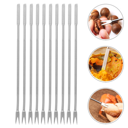 1 Set 10 Stk. Meeresfrüchte Gabeln Nussstäbchen Silber 2