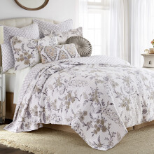 Levtex Home Pisa Reversible Twin XL/Twin Quilt S?t (68x86in) med 1 Pude Sham (26x20in) - Blomsterp?fugl - Gr? Taupe - 100% bomuld Twin Size Quilt
