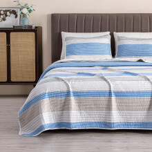 Great Bay Home 3-delt King vendbar letv?gtsdynedyne med 2 Shams | Hel?rs moderne stribet senget?pper | Bl? og taupe stribede coverlet s?t | Bryce