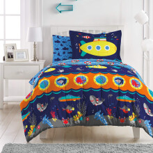 dream FACTORY Kids 7-delt komplet s?t Letvasket Superbl?dt mikrofiberdyne Senget?j Fuld Navy Ub?d