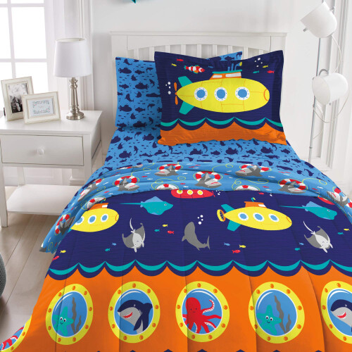 dream FACTORY Πλήρες Σετ Κρεβατοκάμαρας 7 Τεμαχίων Microfiber Μαλακό, Full, Ναυτικό Υποβρύχιο 1