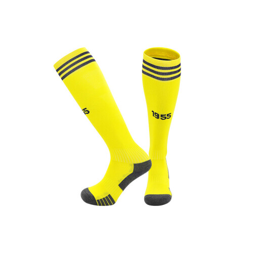 (EU 26-35, Al-Nassr Home Yellow) 25-26 New Kids Football Grip Socks & Long Football Training Socks - Breathable Cushioned Socks Children & Youth