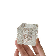 Square Glass Taper Candle Holder Set of 2 Clear Glass Table Centerpiece Crystal Ice Cube Style Vintage Dining Decor