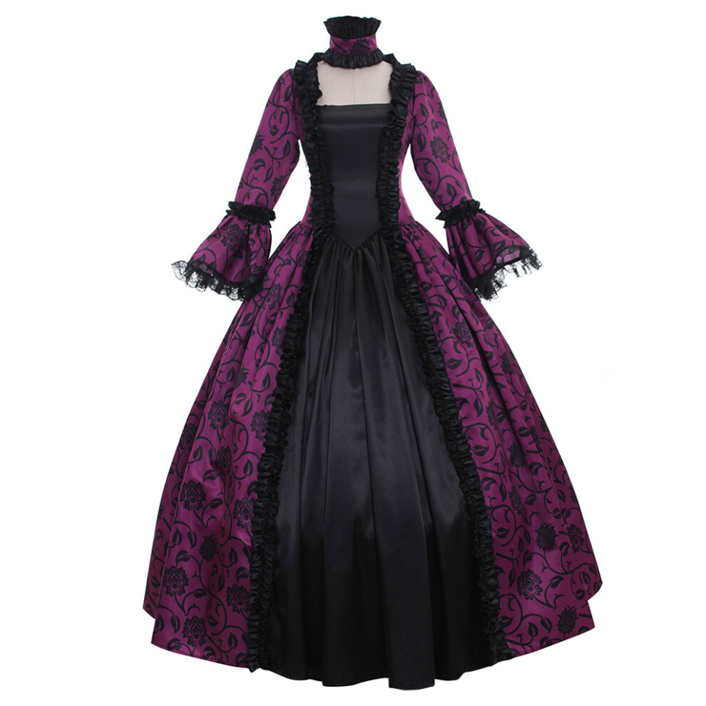 (, S) Women's Gothic Victorian Renaissance Palace Lolita Dress Medieval Vintage Ball Gown Long Sleeve Costume Purple