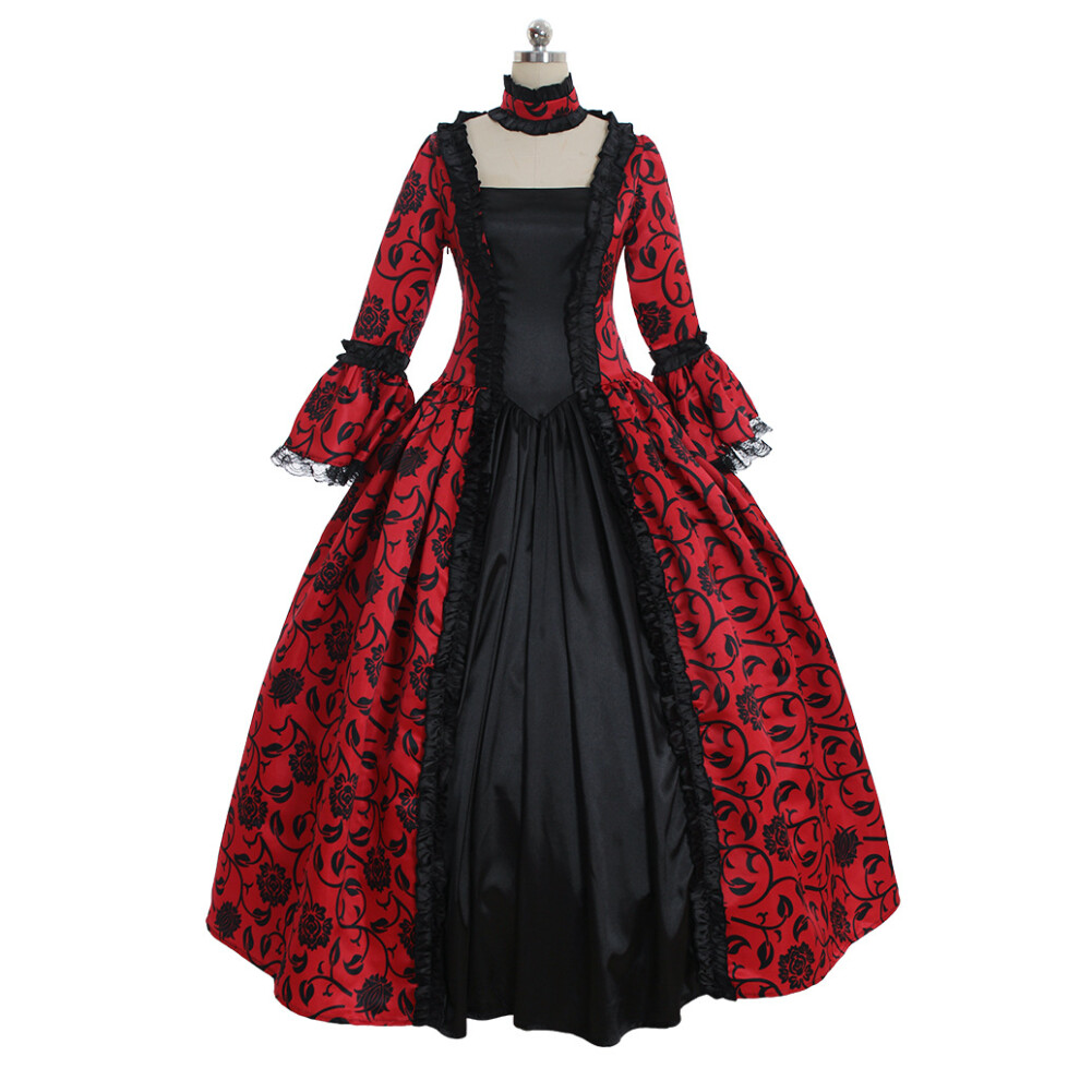 (, Xxxl) Women's Gothic Victorian Renaissance Palace Lolita Dress Medieval Vintage Ball Gown Long Sleeve Costume Red