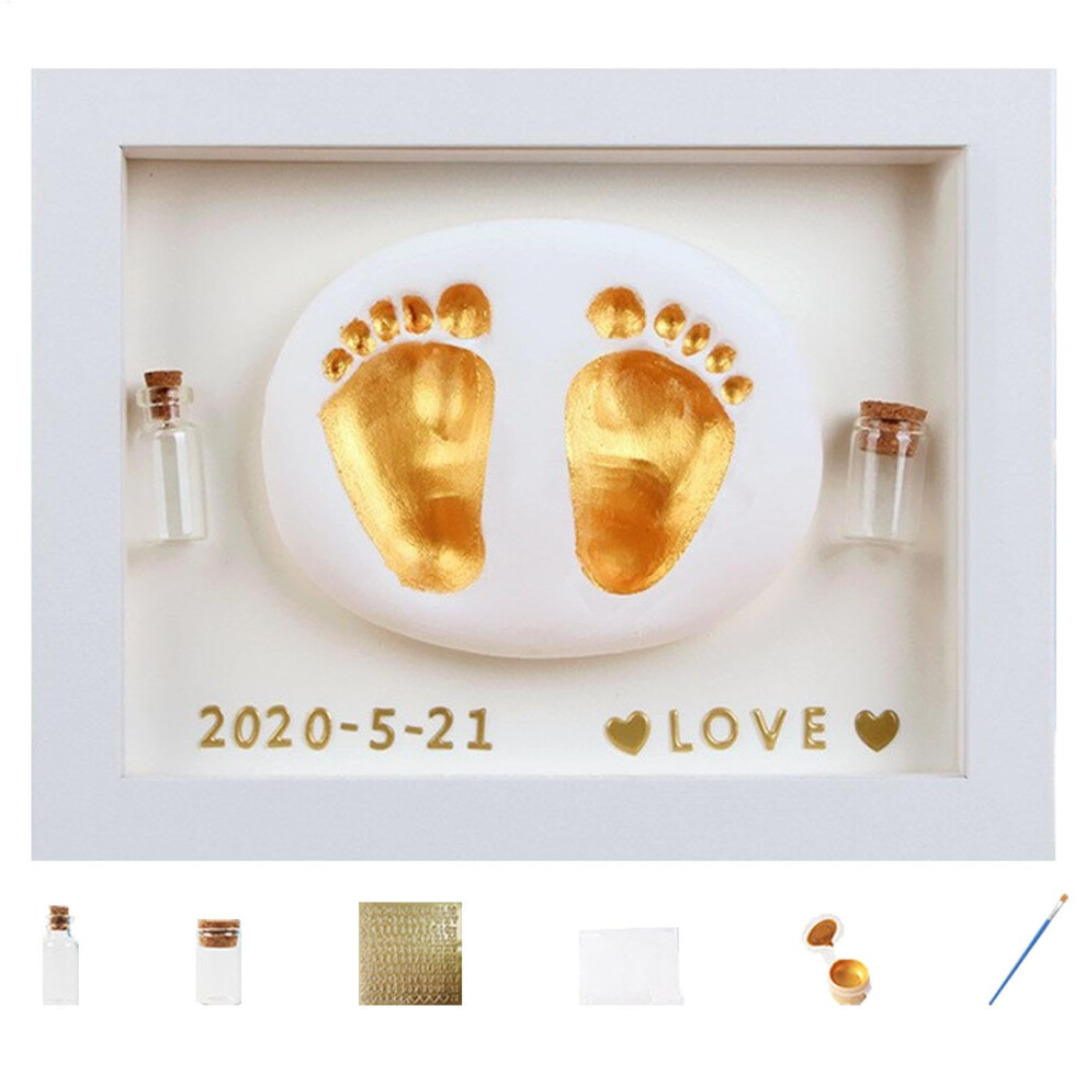 Baby Footprint Kit Handprint & Footprint Kit, Wooden Photo Frame, Inkless Print Pads, Fetal Hair Bottle, Safe Paint