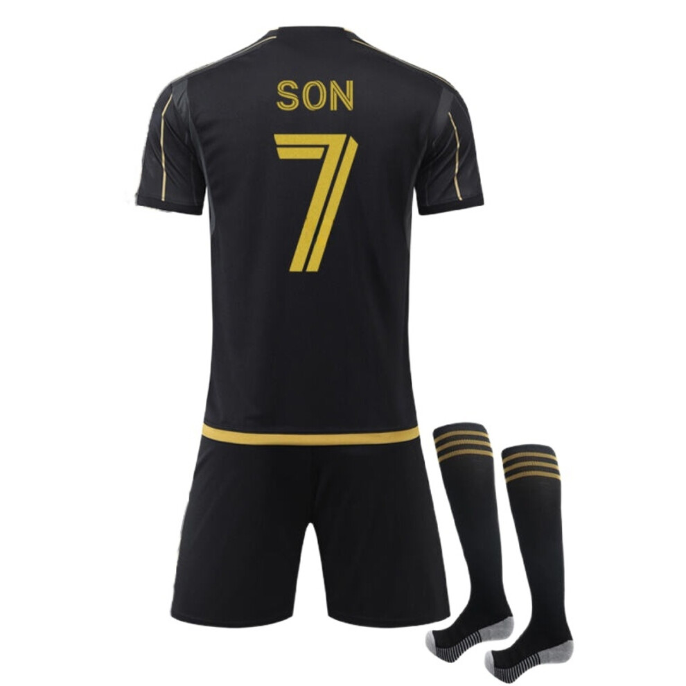 (26(140-150CM)) Los Angeles Black Activewear Print 7 Son Football Fans Training Shirt Set For Kids And Adult
