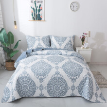 Travan 3-delat Quiltset Quiltat verkast Ltt tckeset Blommigt tryckt verdimensionerat Quiltat sngset med Shams fr hela ssongen Blue Floral