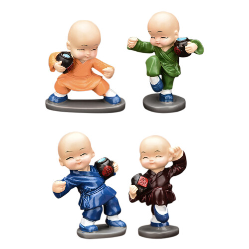 4 stuks mini monnik figurines, geresineerd auto-ornament decor