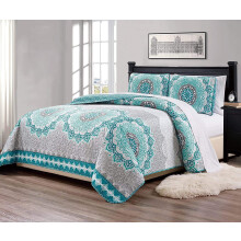 Fancy Collection 2 st Twin/Twin XL Over Size Quiltat verkastset Aqua Turkos Coastal Plain/Gr Grn Vit Elegant Design Ny