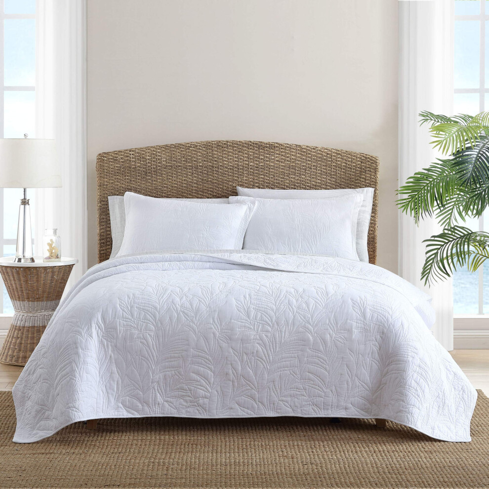 Tommy Bahama Home | Costa Sera Collection | Soft And Breathable Quilt Bedpsread Coverlet Seasons Pre-Washed For Added Softness Twin White