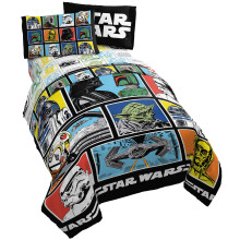 Jay Franco Star Wars Classic Grid 5-delat helbddsset - Inkluderar vndbar tcke och lakan - Sngfunktioner Luke Skywalker - Supermjuk blekningsr