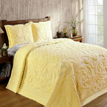 Better Trends Chenille Bedspreads King Size Yellow 100% Cotton Chenille Medallion Design Tufted Bedding Coverlet Soft Lightweight 120""""x110"""" with