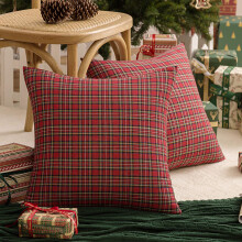 AQOTHES Lot de 2 housses de coussin dcoratives carreaux de Nol en tartan cossais pour dcoration de ferme, maison, vacances, rouge et vert 5