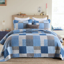PANGUSHAN Dynes?t Queen Size 100% Bomuld Patchwork Plaid Quilt Senges?t Bl?/Marinebl? Vendbare senget?pper Farmhouse Letv?gts Dynes?t Senget?ppe