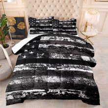 Svart och vitt USA American Flag Tcken Set Queen Size fr pojkar Barn Tonringar Dirty US Stars Stripes Flaggor Sngklder Quilt 1 Tcke + 2 rn
