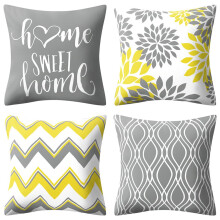 Drmstow Lot de 4 housses de coussin grises 45,7 x 45,7 cm, dcoratives jaunes, gomtriques, pour extrieur, canap, salon, chambre coucher, me