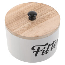 rundes holzbehältnis mit deckel für waschmittelkugeln, gewürze,