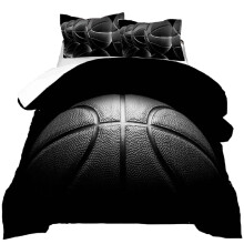 kxry Svart Baskettcken Set Full Size 3D Basket Sporttema Sngklder fr pojkar Barn Tonringar Tcke 1 Tcke + 2 rngott